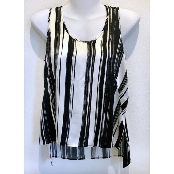 Laura Delman White & Black Striped Silk Tank sz 4 - Picture 1 of 8